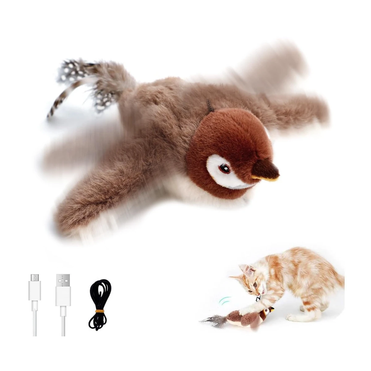 Hakdempet Şarj Edilebilir Cıvıldayan Kuş Kedi Oyuncağı