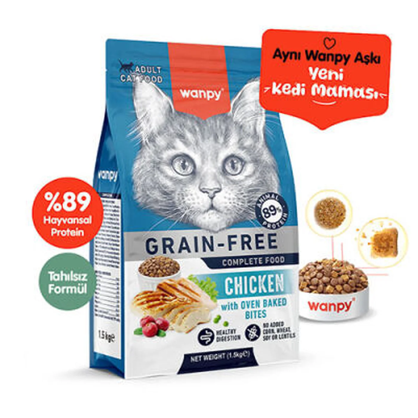 Wanpy Tahılsız Tavuk Etli Yetişkin Kedi Maması (1,5 kg)