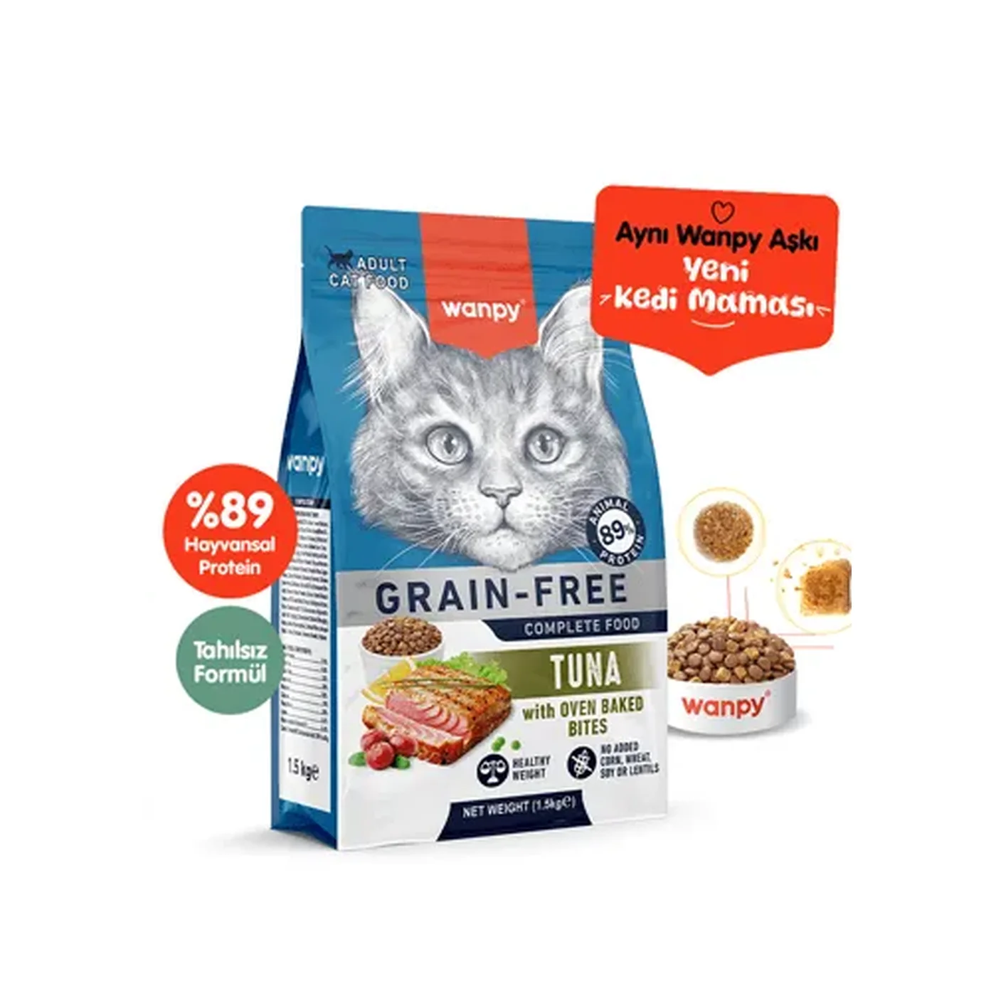Wanpy Tahılsız Ton Balıklı Yetişkin Kedi Maması (1,5 kg)