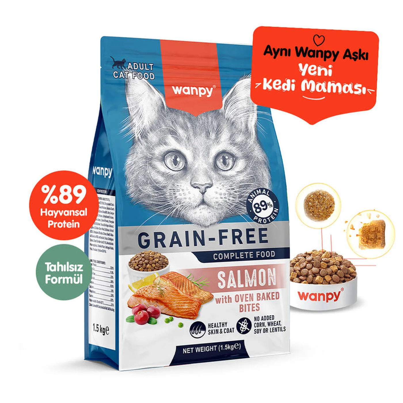 Wanpy Tahılsız Somonlu Açık Yetişkin Kedi Maması
