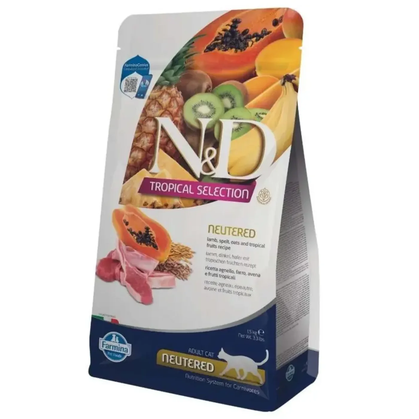 N&D Tropical Selection Serisi Düşük Tahıllı, Tropikal Meyveli & Kuzu Etli Kısırlaştırılmış Kedi Maması (1,5 kg)