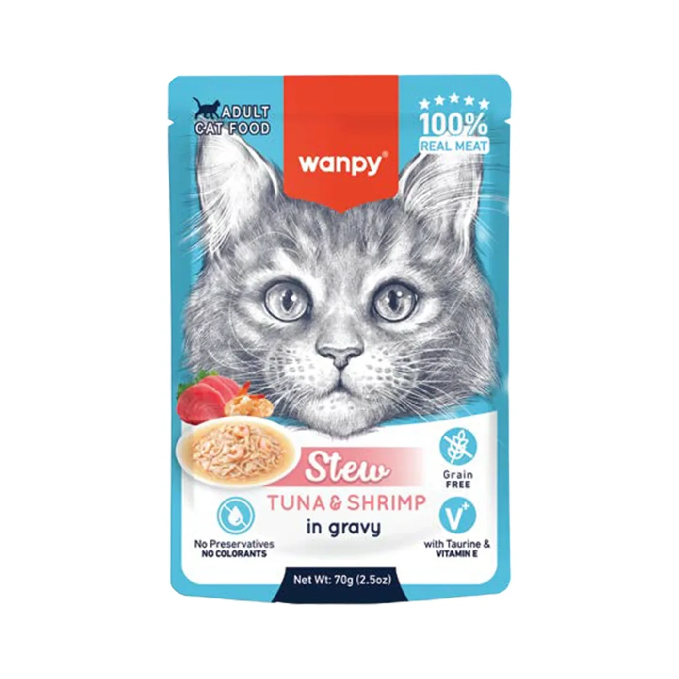 Wanpy Pouch Ton Balıklı ve Karidesli Ya? Kedi Maması (70 g)