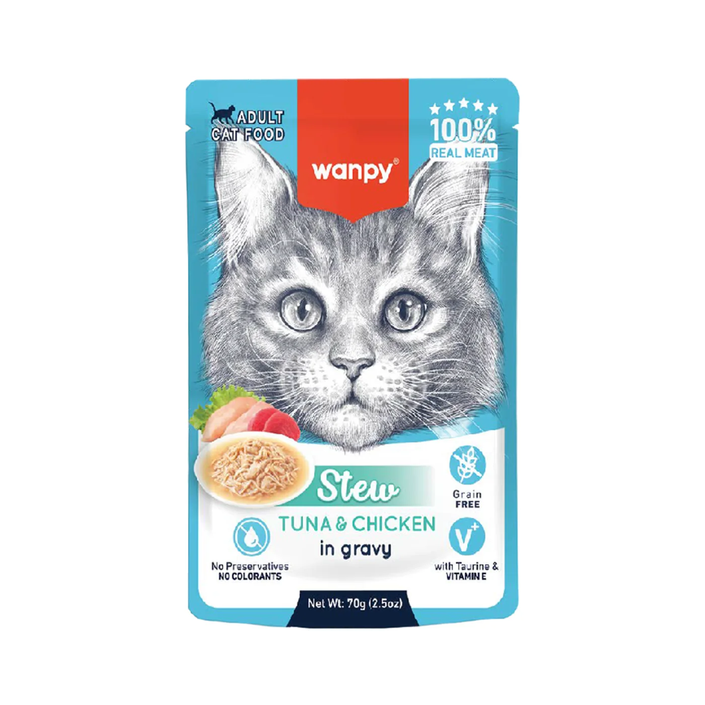Wanpy Stew Gravy Sos İçerisinde Ton Balıklı ve Tavuk Etli Kedi Ya? Maması (70 g)