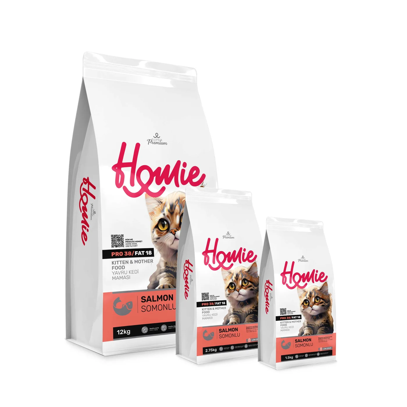 Homie Super Premium Düşük Tahıllı Anne & Yavru Somon Etli Yavru Kedi Maması (1,5 kg)
