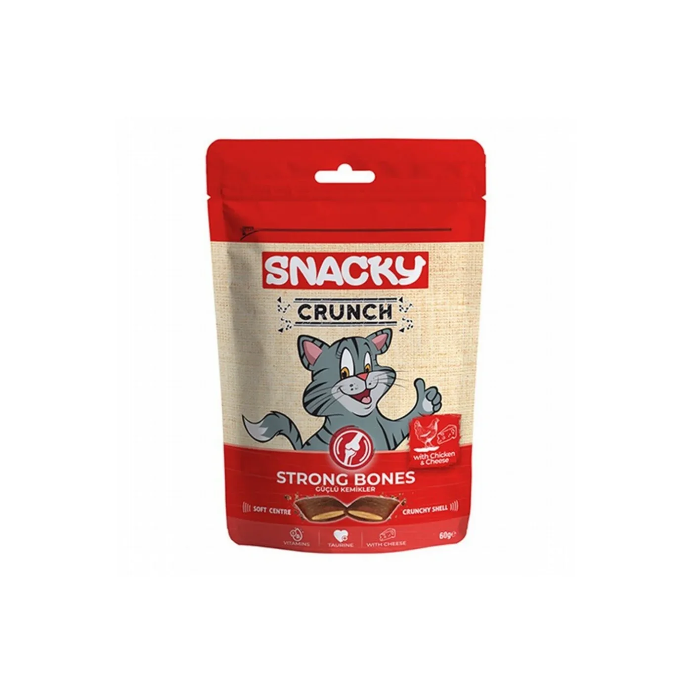Snacky Crunchy Tavuk Etli ve Peynirli Strong Bones Kedi Ödülü (60 g)