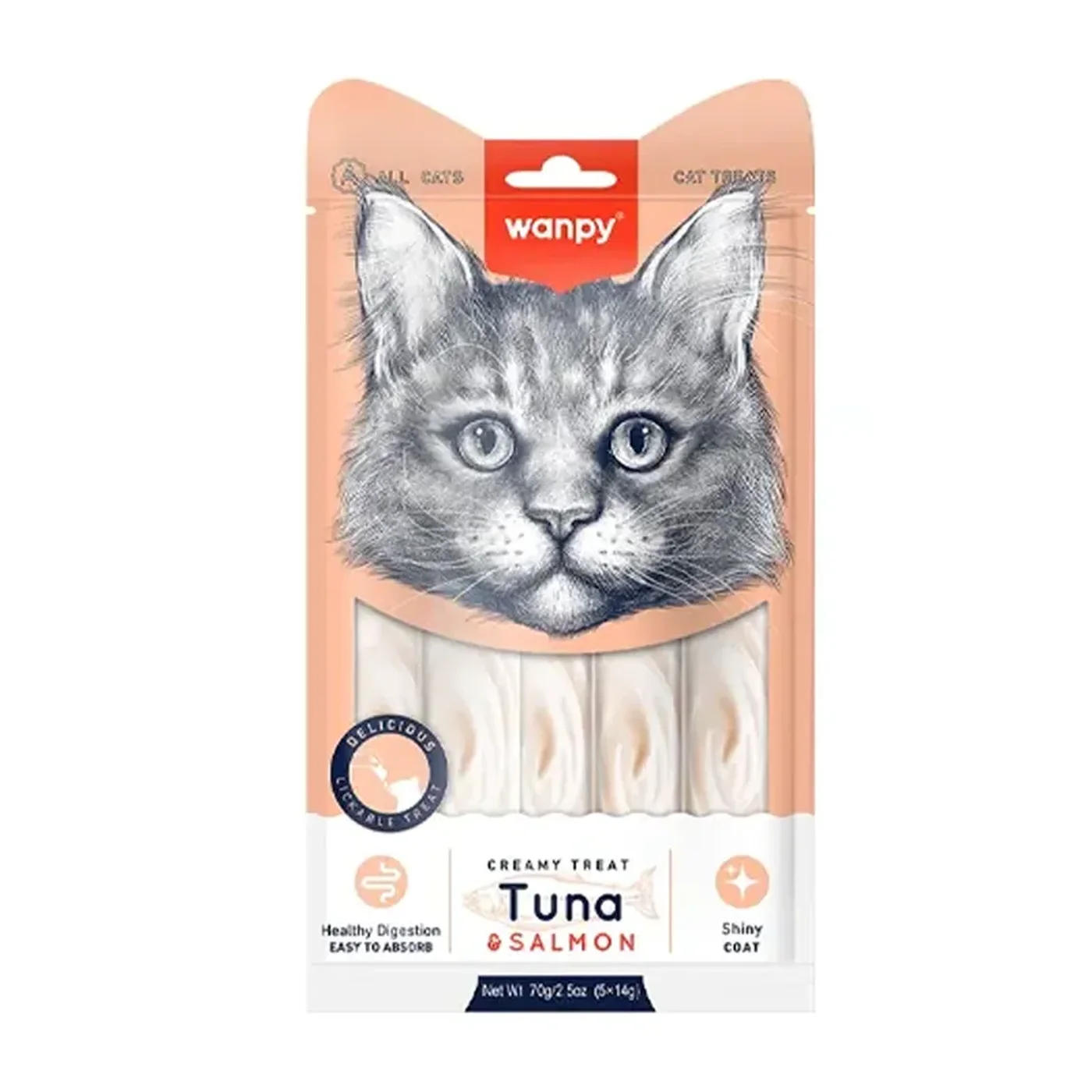 Wanpy Bağışıklık Güçlendirici Ton Balıklı ve Somonlu Sıvı Kedi Ödülü (5 x 14 g)