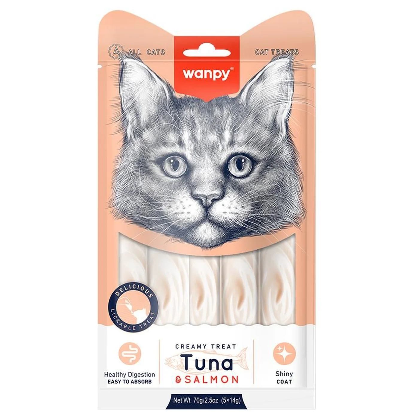 Wanpy Ton Balıklı ve Somonlu Sıvı Kedi Ödülü (5 x 14 g)