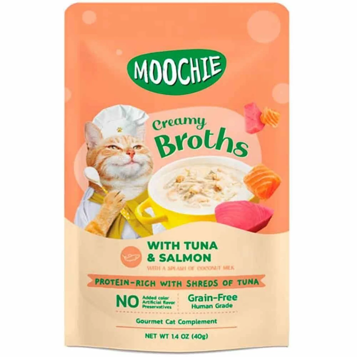 Moochie Tahılsız, Ton Balıklı & Somonlu Yetişkin Kedi Çorbası (40 g)