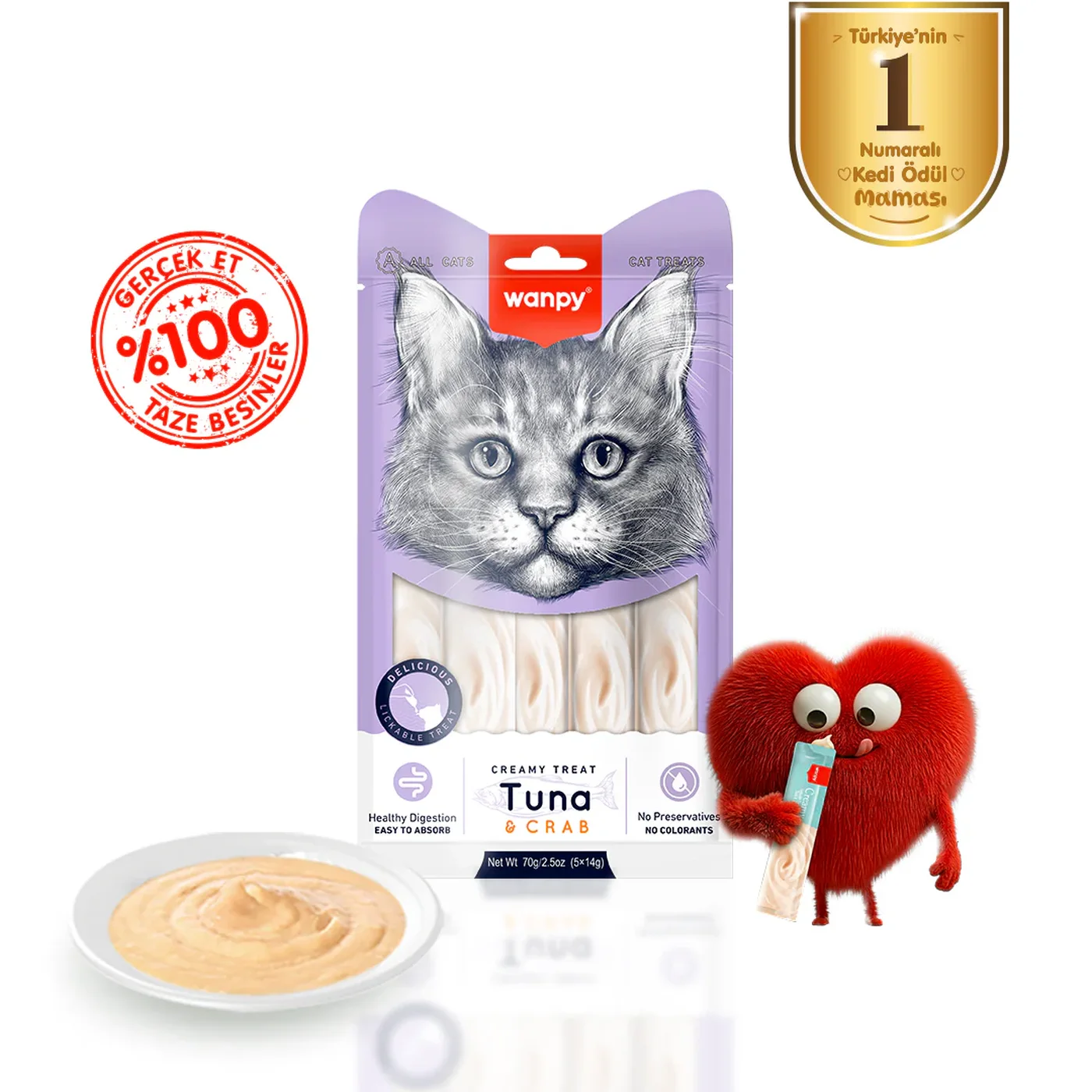 Wanpy Bağışık Güçlendirici Ton Balıklı ve Yengeçli Sıvı Kedi Ödül Maması (5 x 14 g)