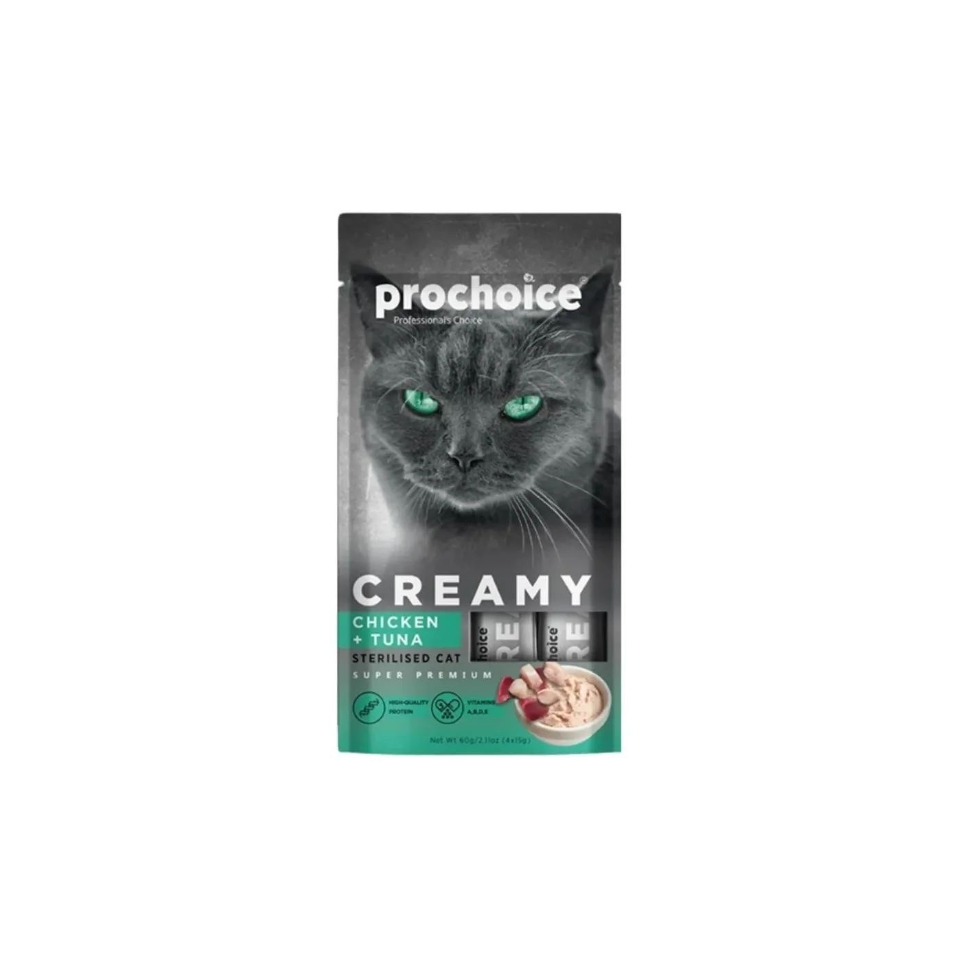 Prochoice Creamy Tavuk Etli ve Ton Balıklı Sıvı Kedi Ödül Maması (4 x 15 g)