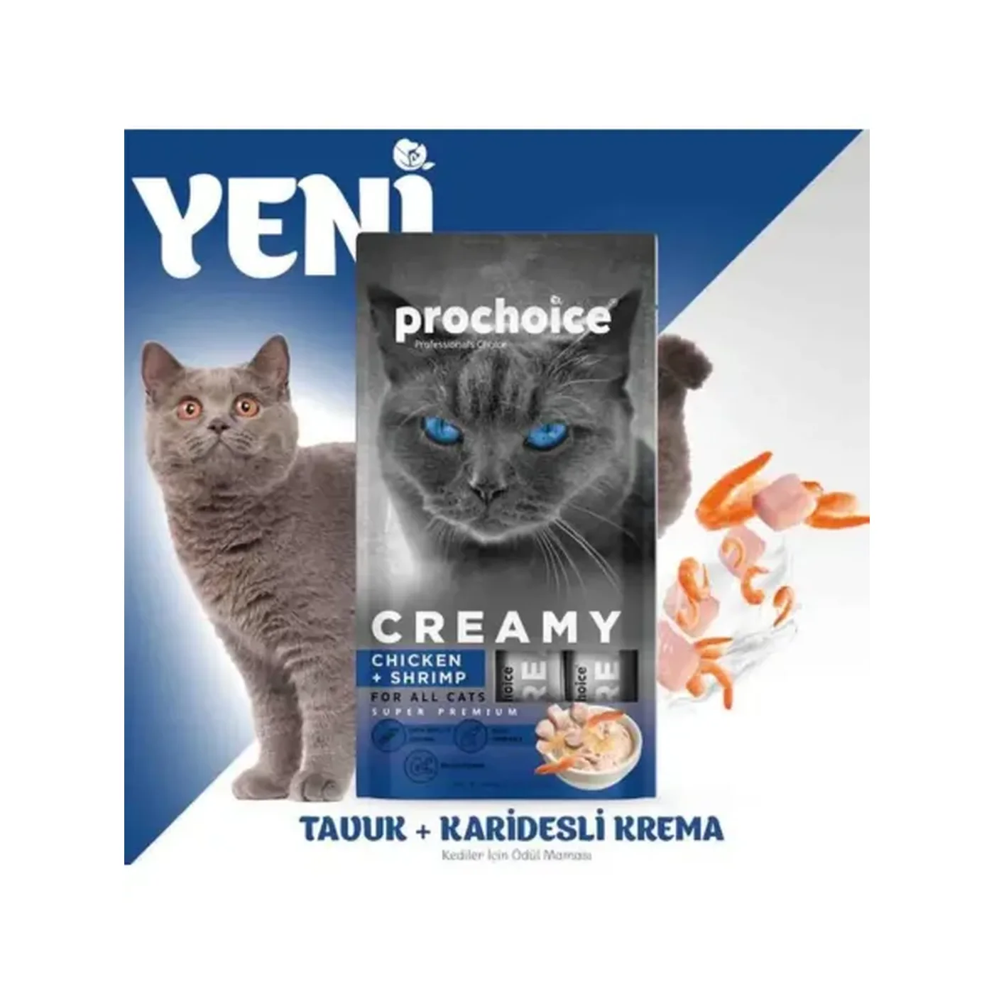 Prochoice Creamy Tavuk Etli ve Karidesli Sıvı Kedi Ödül Maması (4 x 15 g)