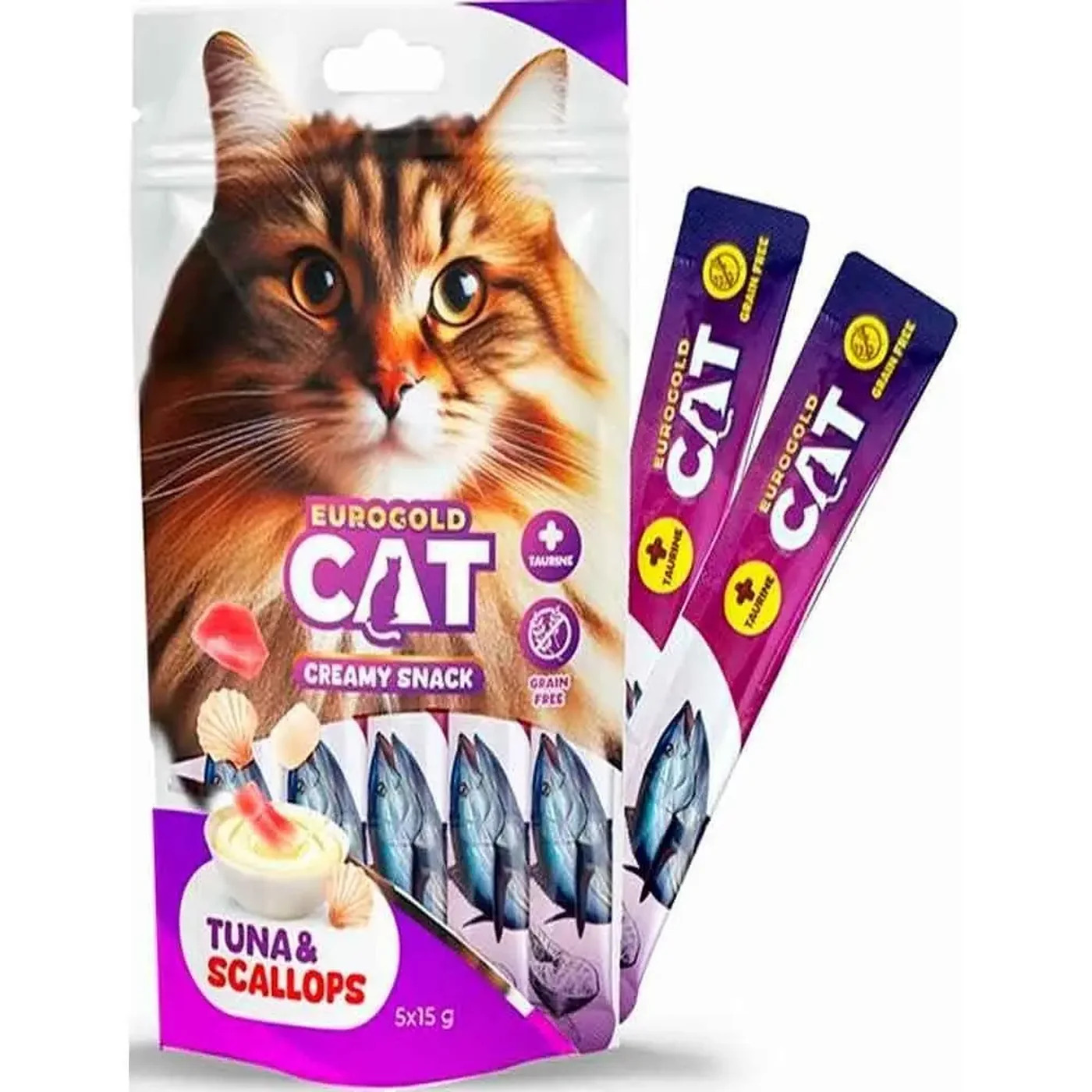 EuroGold Cat Ton Balıklı ve Deniz Taraklı Sıvı Kedi Ödül Maması (5 x 15 g)