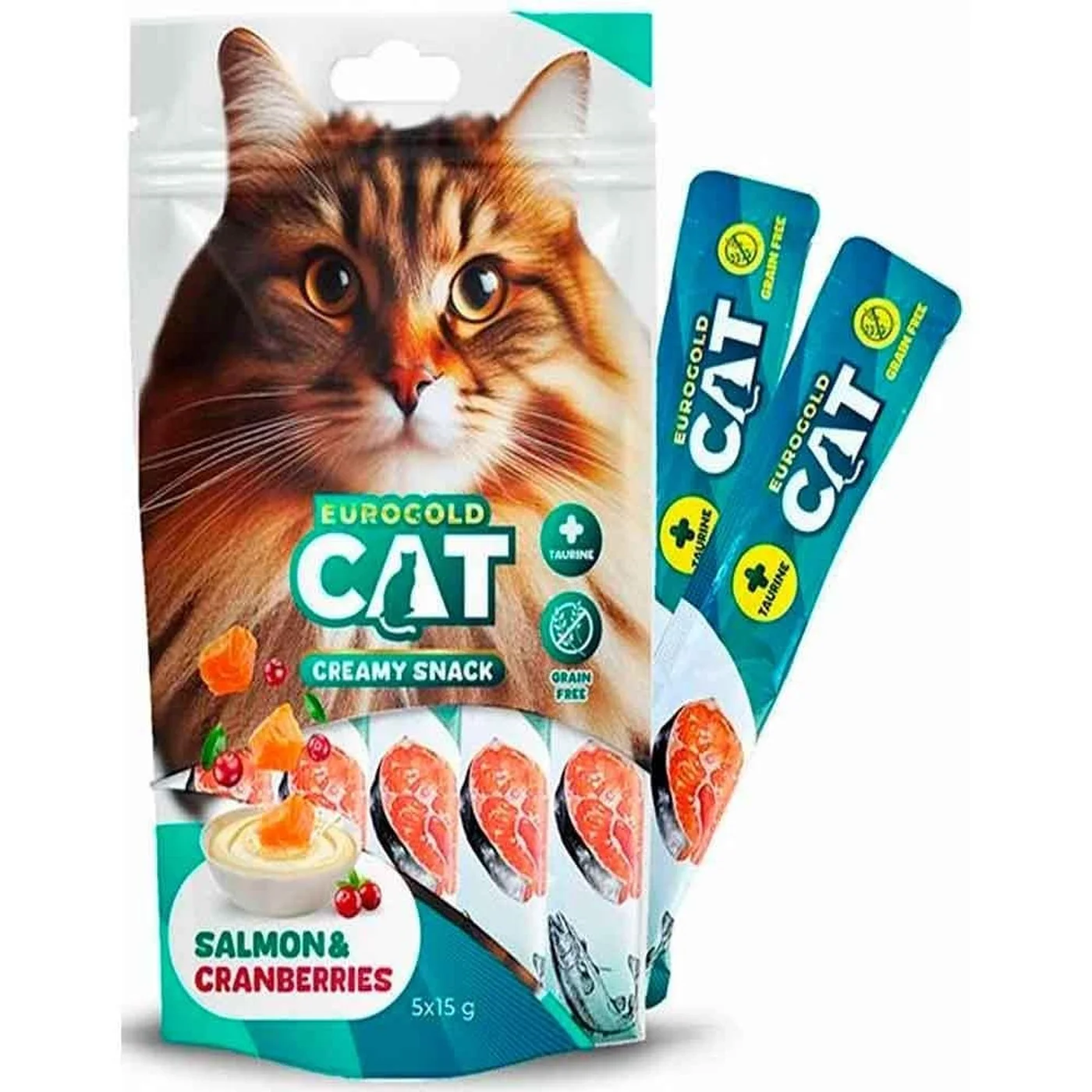 EuroGold Cat Somonlu ve Kızılcıklı Sıvı Kedi Ödül Maması (5 x 15 g)