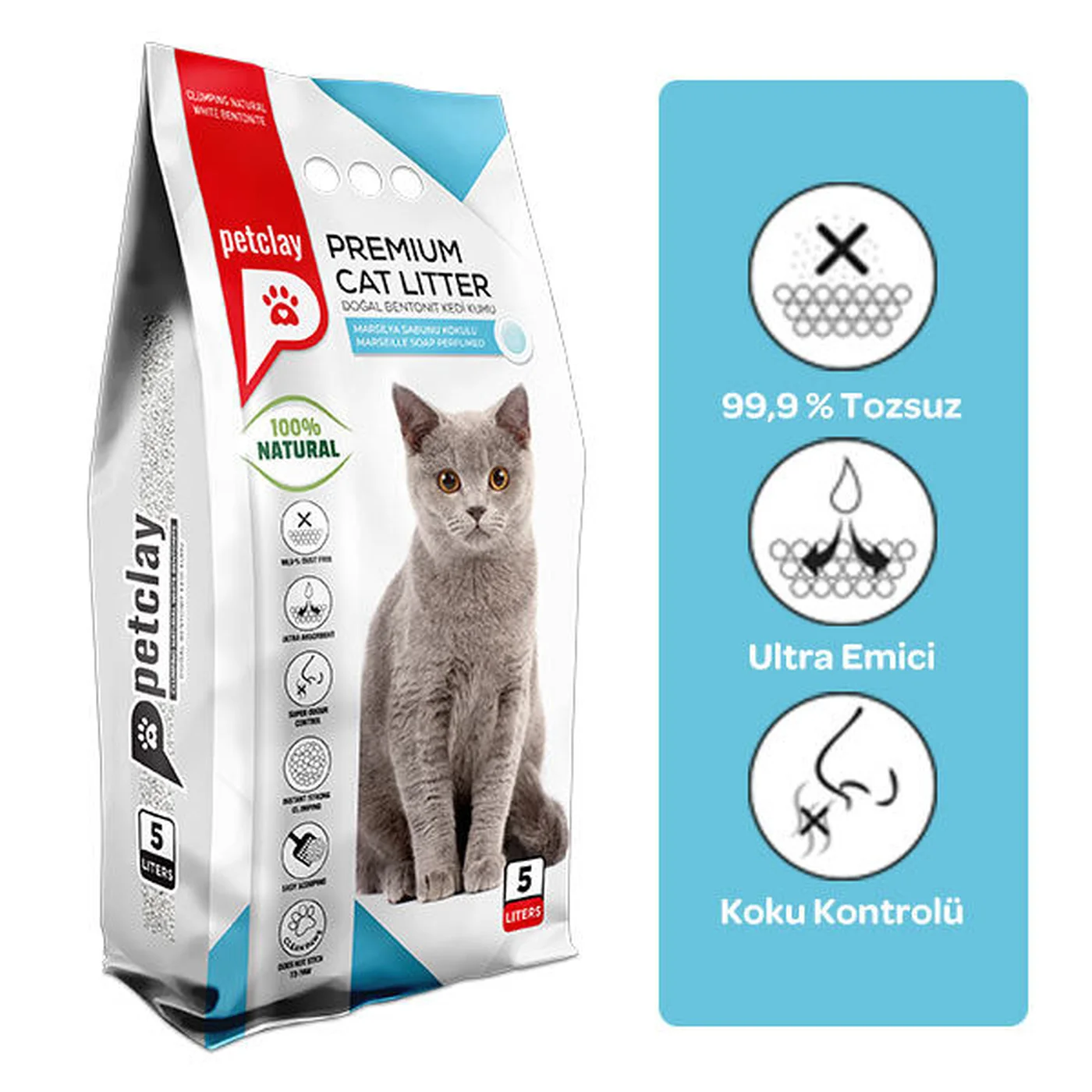 Petclay Marsilya Sabunlu İnce Taneli Topaklanan Kedi Kumu (10 L)