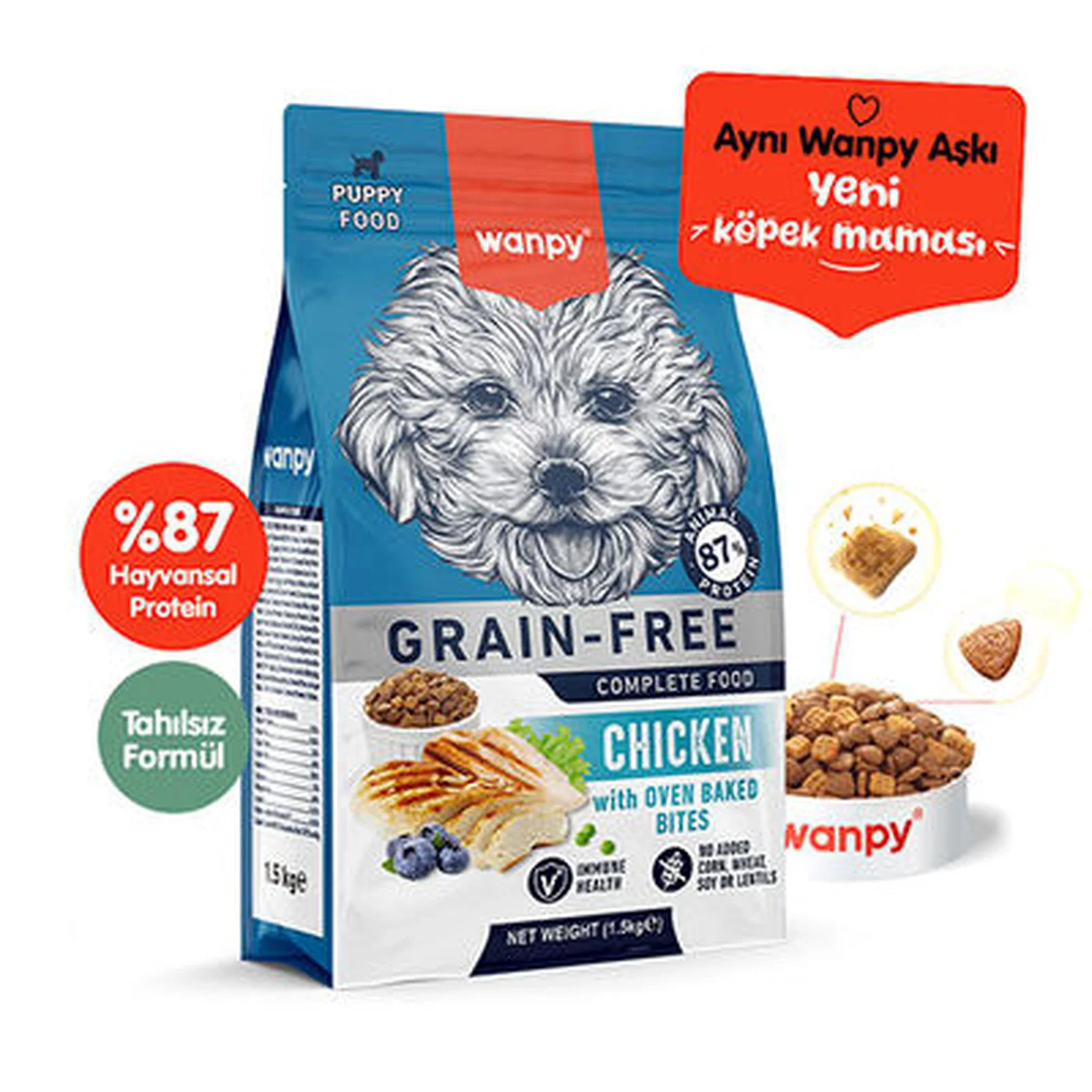 Wanpy Tahılsız Tavuk Etli Yavru Köpek Maması (1,5 kg)