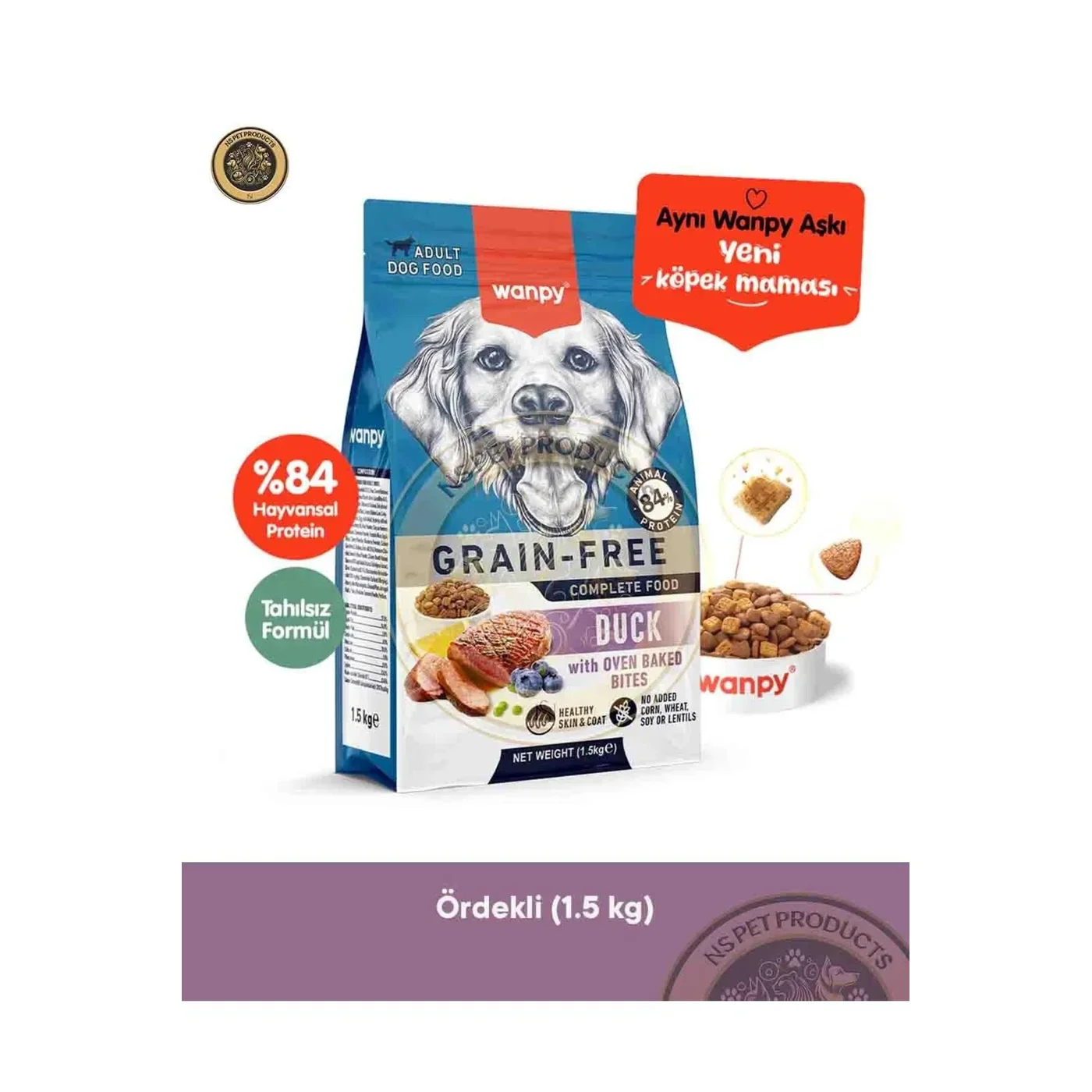 Wanpy Tahılsız ve Ördek Etli Yetişkin Köpek Maması (1,5 kg)