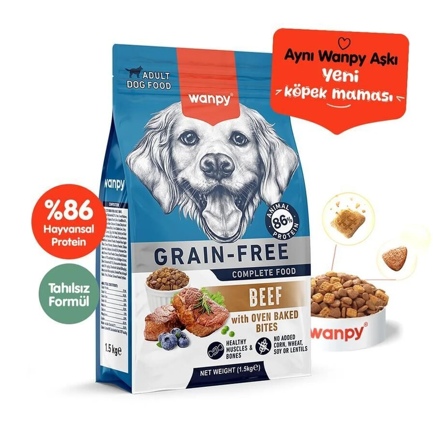 Wanpy Tahılsız Sığır Etli Yetişkin Köpek Maması (1,5 kg)