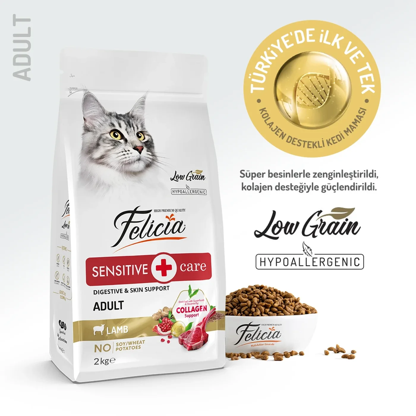 Felicia Hipoalerjenik Az Tahıllı Kuzu Etli Yetişkin Kedi Maması (2 kg)