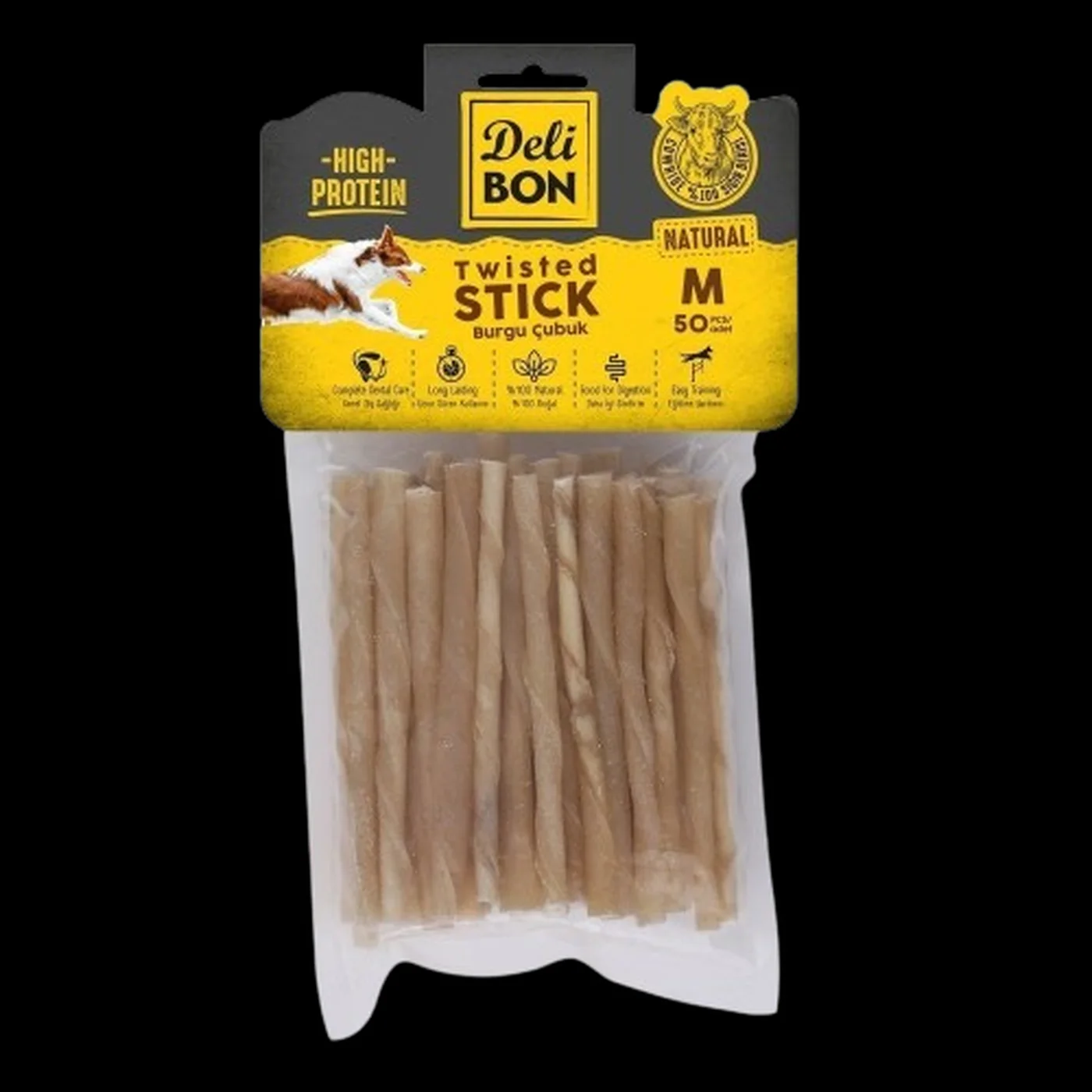 Deli Bon Gerçek Deriden Kalın Orta Boy Burgu Çubuk Köpek Ödülü (50'li)