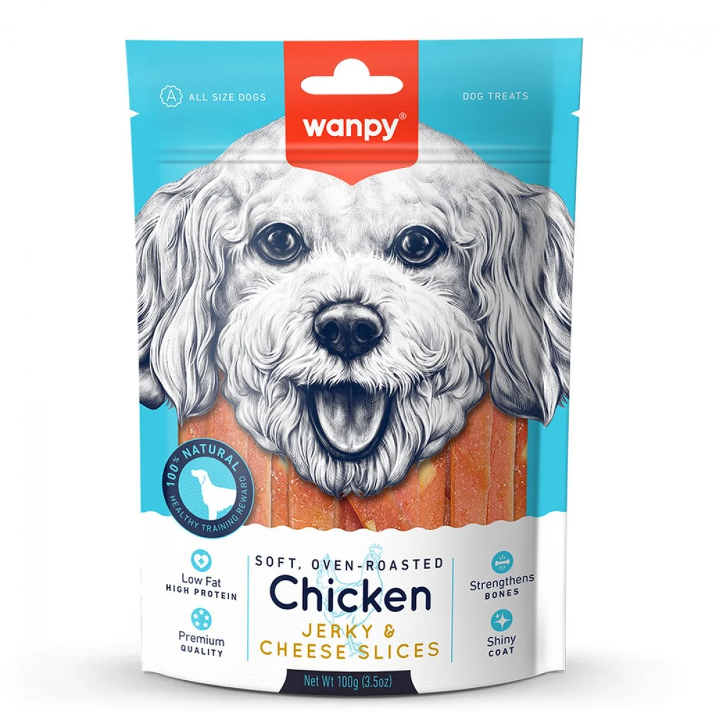 Wanpy Yumuşak Tavuk Etli ve Peynirli Dilimlenmi? Köpek Ödül Maması (100 g)