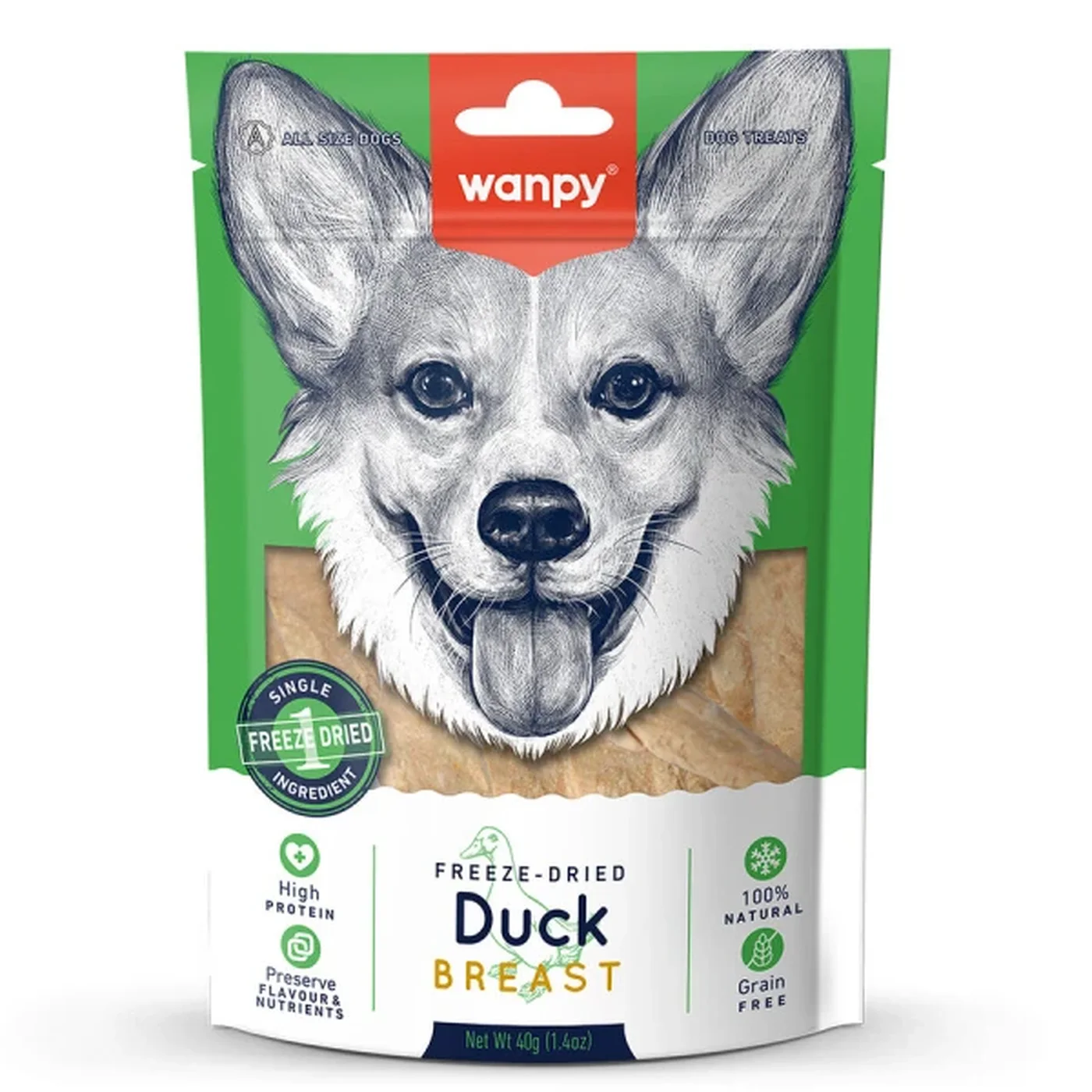 Wanpy Dondurularak Kurutulmuş Ördek Göğsü Köpek Ödül Maması (40 g)