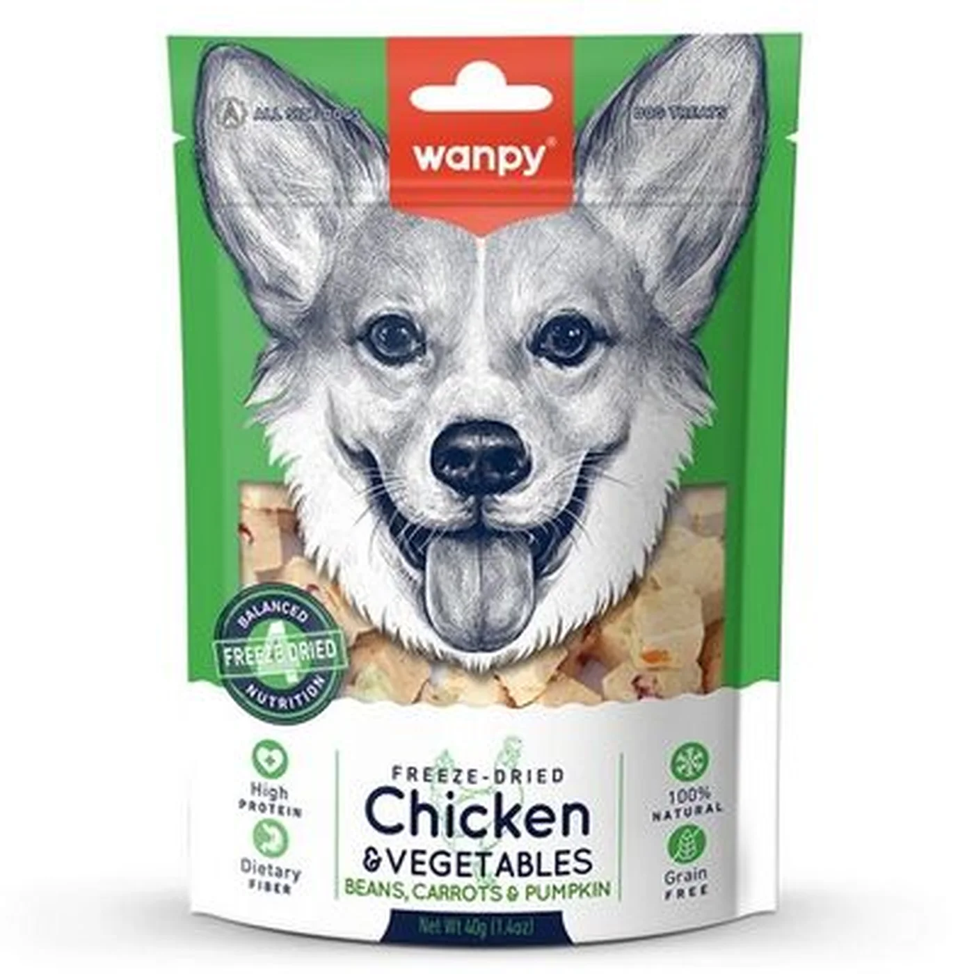 Wanpy Dondurularak Kurutulmuş Tavuklu ve Sebzeli Köpek Ödül Maması (40 g)