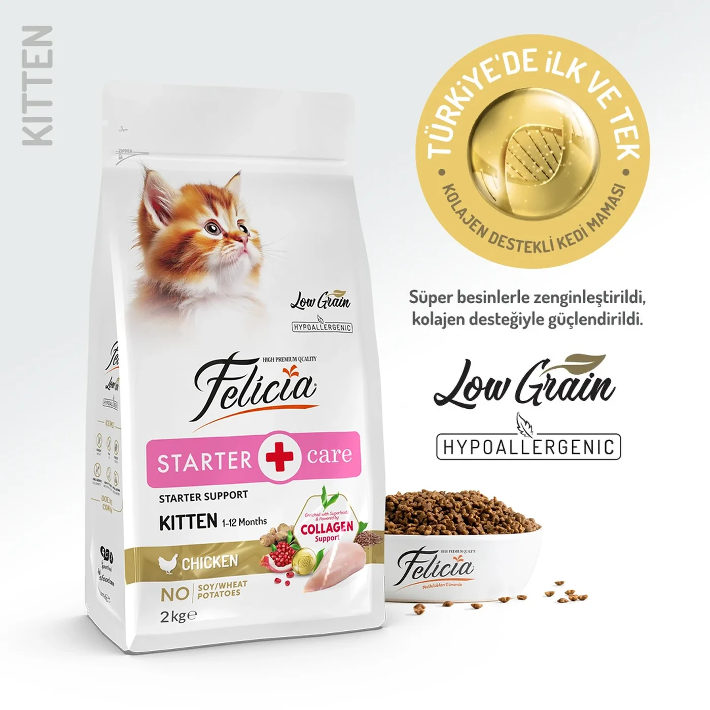 Felicia Starter Care Hipoalerjenik Az Tahıllı ve Tavuk Etli Yavru Kedi Maması (2 kg)